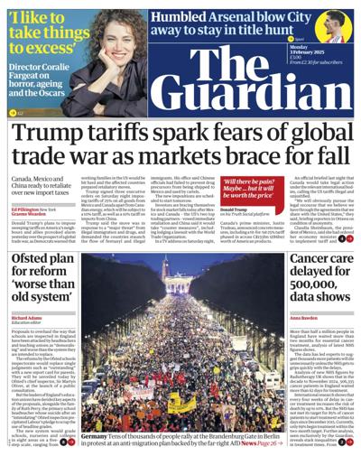 The Guardian Newspaper Front Page (UK) for 3 February 2025