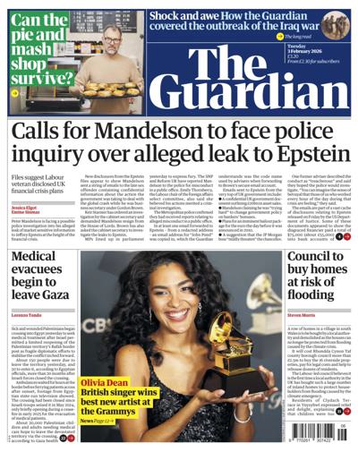 The Guardian Newspaper Front Page (UK) for 3 February 2026