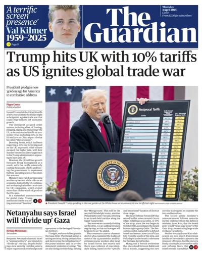 The Guardian Newspaper Front Page (UK) for 3 April 2025