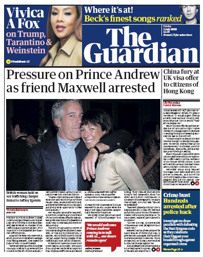 The Guardian Newspaper Front Page (UK) for 3 July 2020