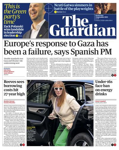The Guardian Newspaper Front Page (UK) for 3 September 2025