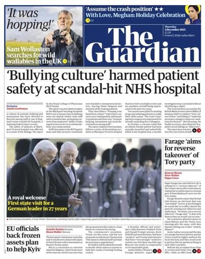 The Guardian Newspaper Front Page (UK) for 4 December 2025