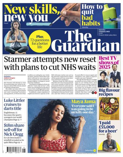 The Guardian Newspaper Front Page (UK) for 4 January 2025