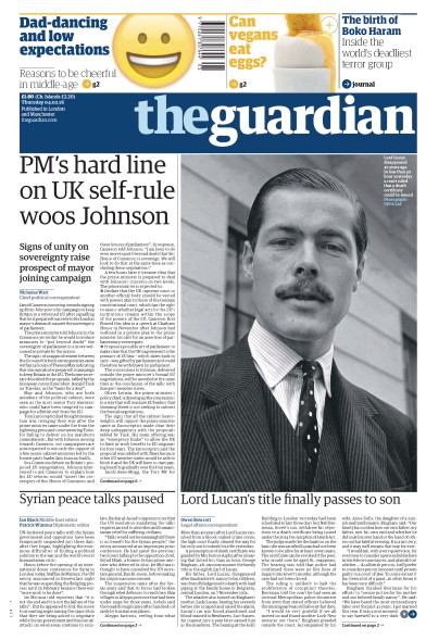 The Guardian Newspaper Front Page (UK) for 4 February 2016