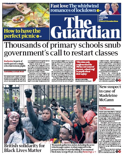 The Guardian Newspaper Front Page (UK) for 4 June 2020