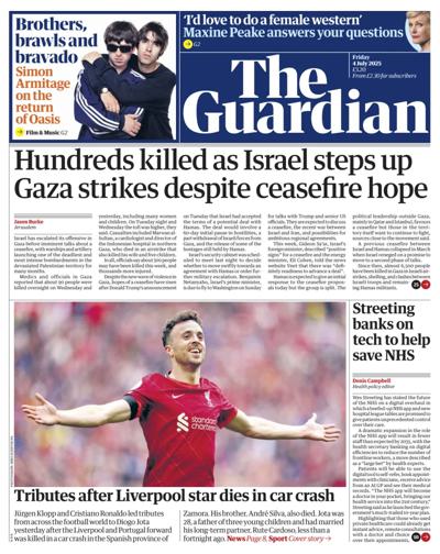The Guardian Newspaper Front Page (UK) for 4 July 2025