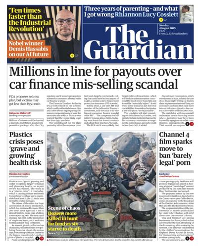 The Guardian Newspaper Front Page (UK) for 4 August 2025