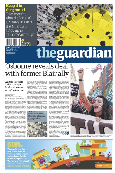 The Guardian Newspaper Front Page (UK) for 5 October 2015