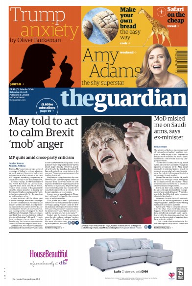 The Guardian Newspaper Front Page (UK) for 5 November 2016