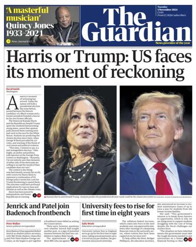 The Guardian Newspaper Front Page (UK) for 5 November 2024