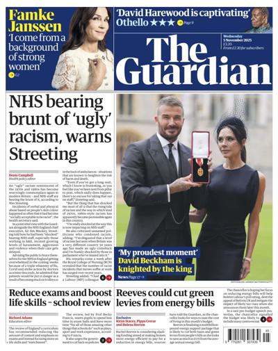 The Guardian Newspaper Front Page (UK) for 5 November 2025