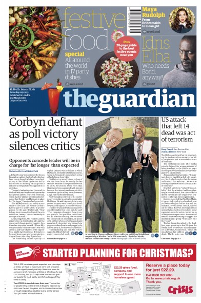 The Guardian Newspaper Front Page (UK) for 5 December 2015