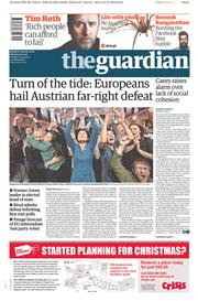 The Guardian (UK) Newspaper Front Page for 5 December 2016