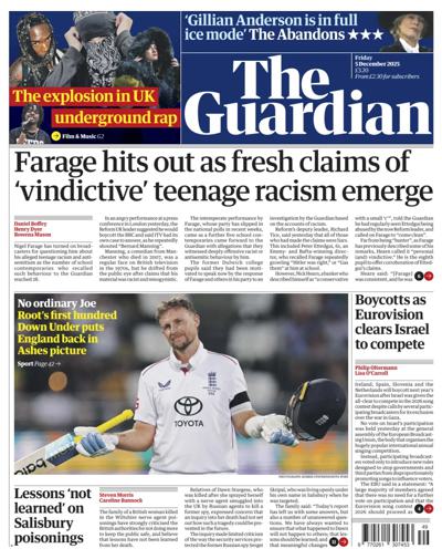 The Guardian Newspaper Front Page (UK) for 5 December 2025