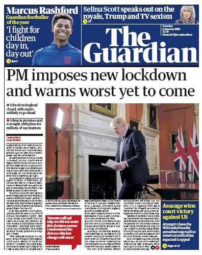 The Guardian Newspaper Front Page (UK) for 5 January 2021