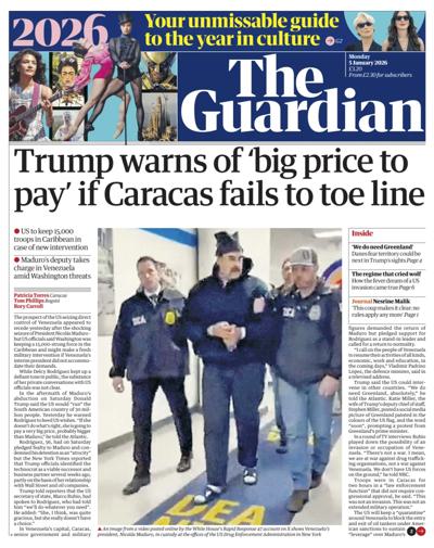 The Guardian Newspaper Front Page (UK) for 5 January 2026