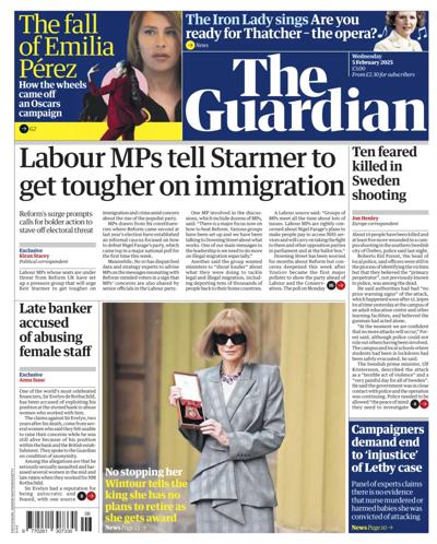 The Guardian Newspaper Front Page (UK) for 5 February 2025