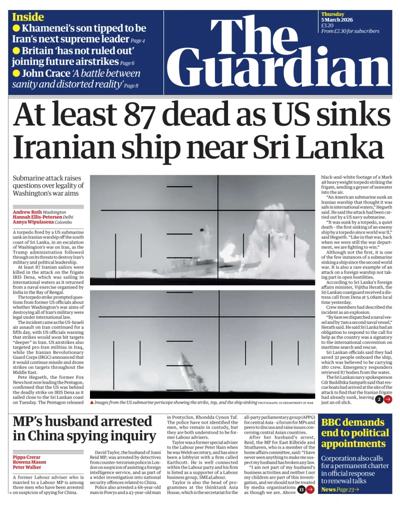 The Guardian Newspaper Front Page (UK) for 5 March 2026