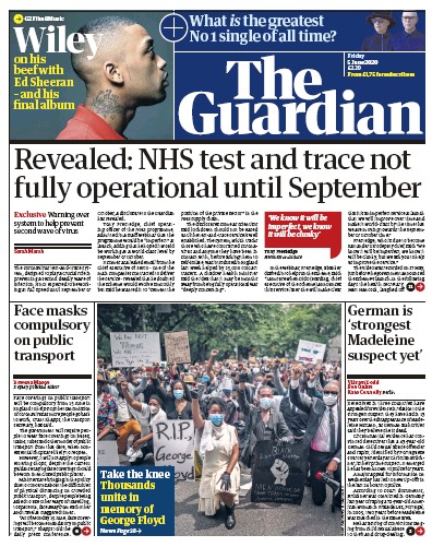 The Guardian Newspaper Front Page (UK) for 5 June 2020