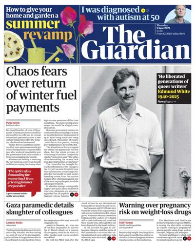The Guardian Newspaper Front Page (UK) for 5 June 2025