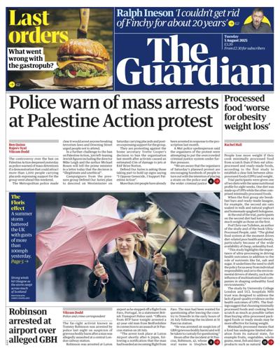 The Guardian Newspaper Front Page (UK) for 5 August 2025