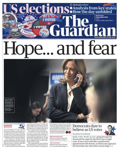 The Guardian Newspaper Front Page (UK) for 6 November 2024