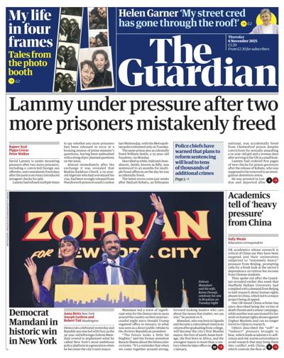 The Guardian Newspaper Front Page (UK) for 6 November 2025