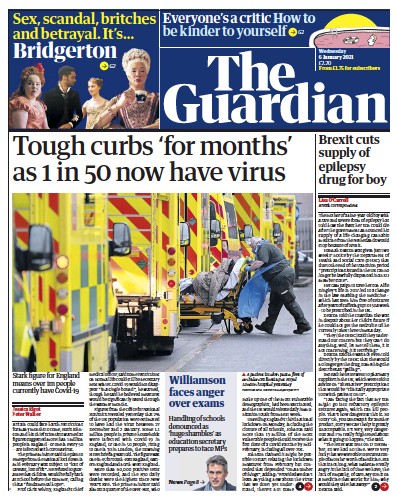 The Guardian Newspaper Front Page (UK) for 6 January 2021