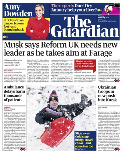 The Guardian Newspaper Front Page (UK) for 6 January 2025