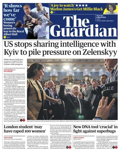 The Guardian Newspaper Front Page (UK) for 6 March 2025