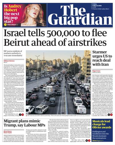 The Guardian Newspaper Front Page (UK) for 6 March 2026