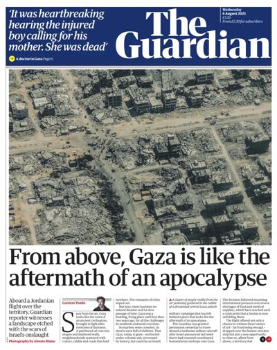 The Guardian Newspaper Front Page (UK) for 6 August 2025