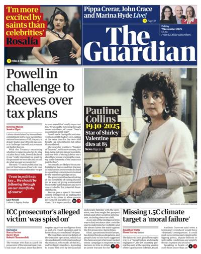 The Guardian Newspaper Front Page (UK) for 7 November 2025