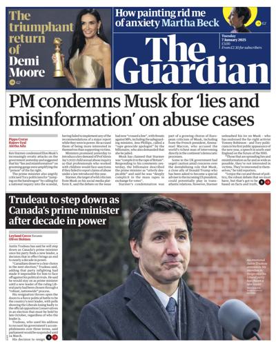 The Guardian Newspaper Front Page (UK) for 7 January 2025