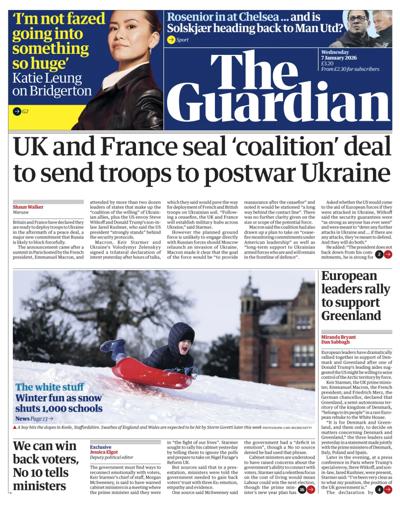 The Guardian Newspaper Front Page (UK) for 7 January 2026