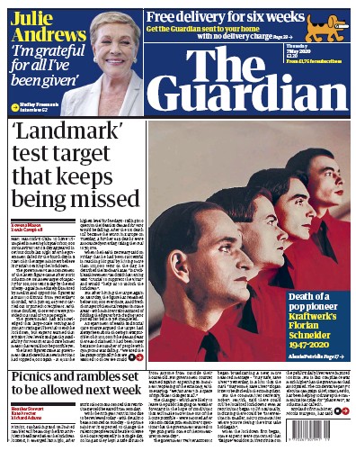 The Guardian Newspaper Front Page (UK) for 7 May 2020