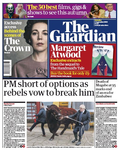 The Guardian Newspaper Front Page (UK) for 7 September 2019