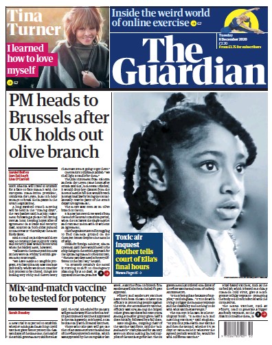 The Guardian Newspaper Front Page (UK) for 8 December 2020