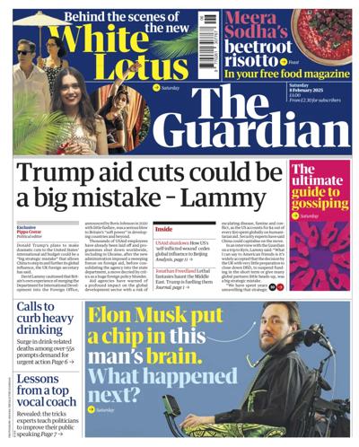 The Guardian Newspaper Front Page (UK) for 8 February 2025