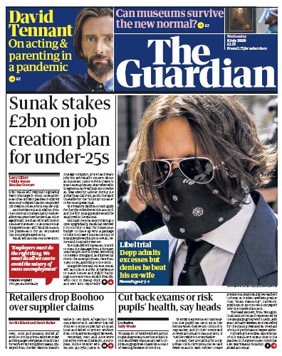 The Guardian Newspaper Front Page (UK) for 8 July 2020