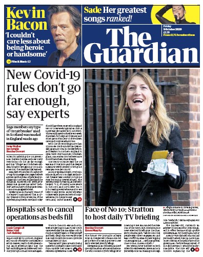 The Guardian Newspaper Front Page (UK) for 9 October 2020