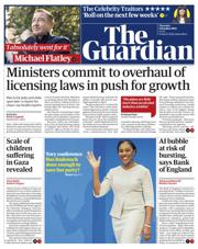 The Guardian front page for 9 October 2025