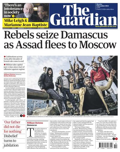 The Guardian Newspaper Front Page (UK) for 9 December 2024