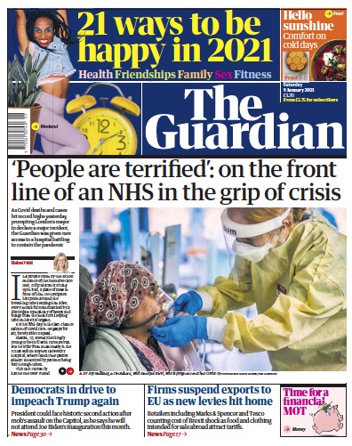 The Guardian Newspaper Front Page (UK) for 9 January 2021