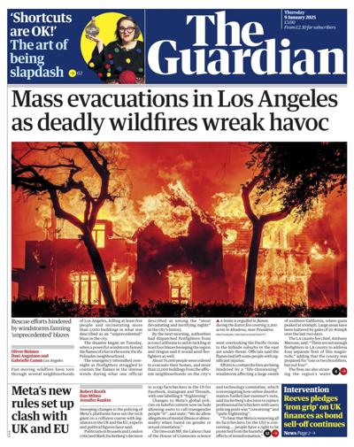 The Guardian Newspaper Front Page (UK) for 9 January 2025