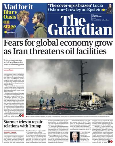 The Guardian Newspaper Front Page (UK) for 9 March 2026