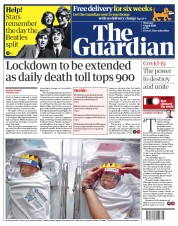 The Guardian (UK) Newspaper Front Page for 9 April 2020