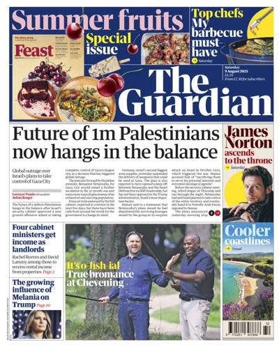 The Guardian Newspaper Front Page (UK) for 9 August 2025