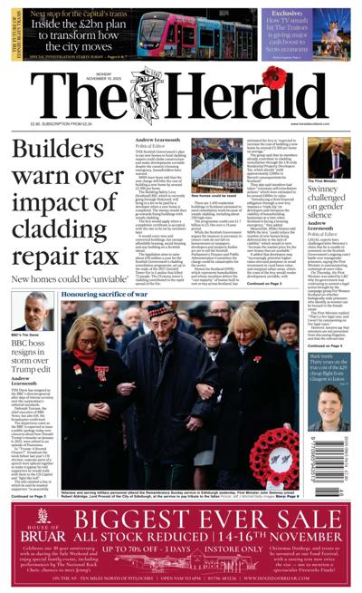 The Herald Newspaper Front Page (UK) for 10 November 2025