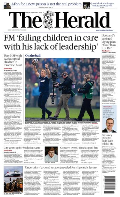 The Herald Newspaper Front Page (UK) for 10 February 2025